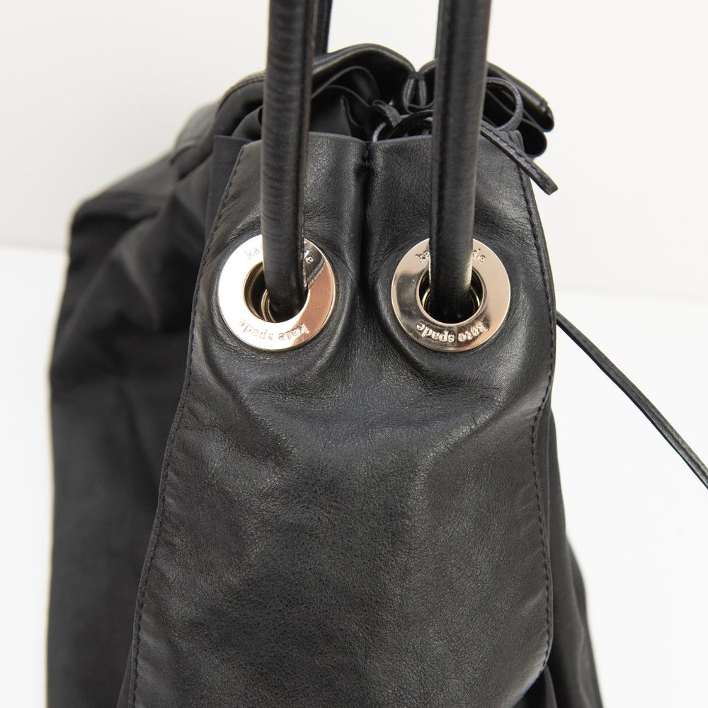 Kate Spade Elsey Shoulder Bag Nylon Purse Leather Trim Drawstring Black - Picture 3 of 10